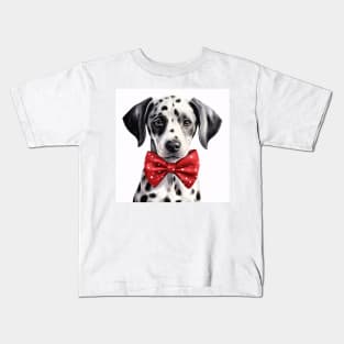 Cute Adorable Dalmatian Puppy Dog Wearing a Red Bow Tie Kids T-Shirt